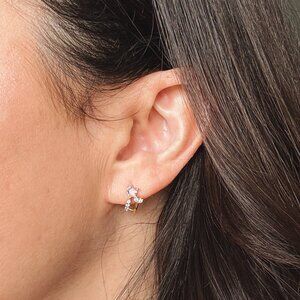 Heart Rhinestone Huggie Hoop Earrings | Gold and Pink